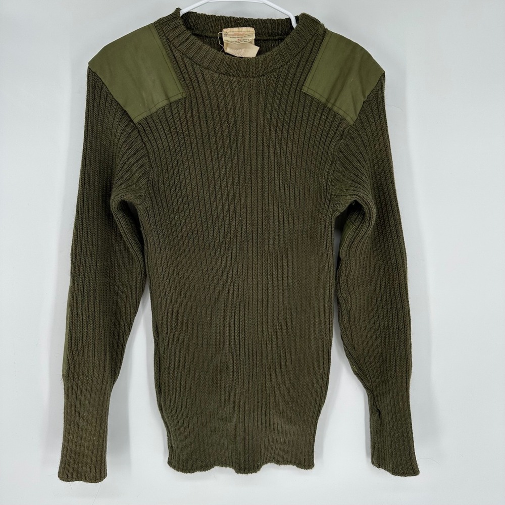 Vintage 70s Brigade Quartermasters USMC Commando Sweater Wool Ribbed Olive 40